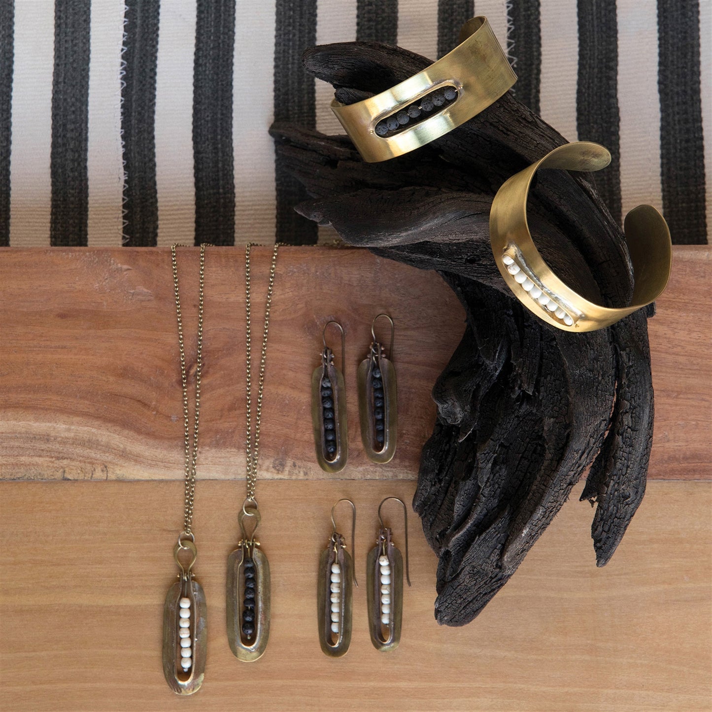 KONA BRASS EARRINGS - LAVA STONES