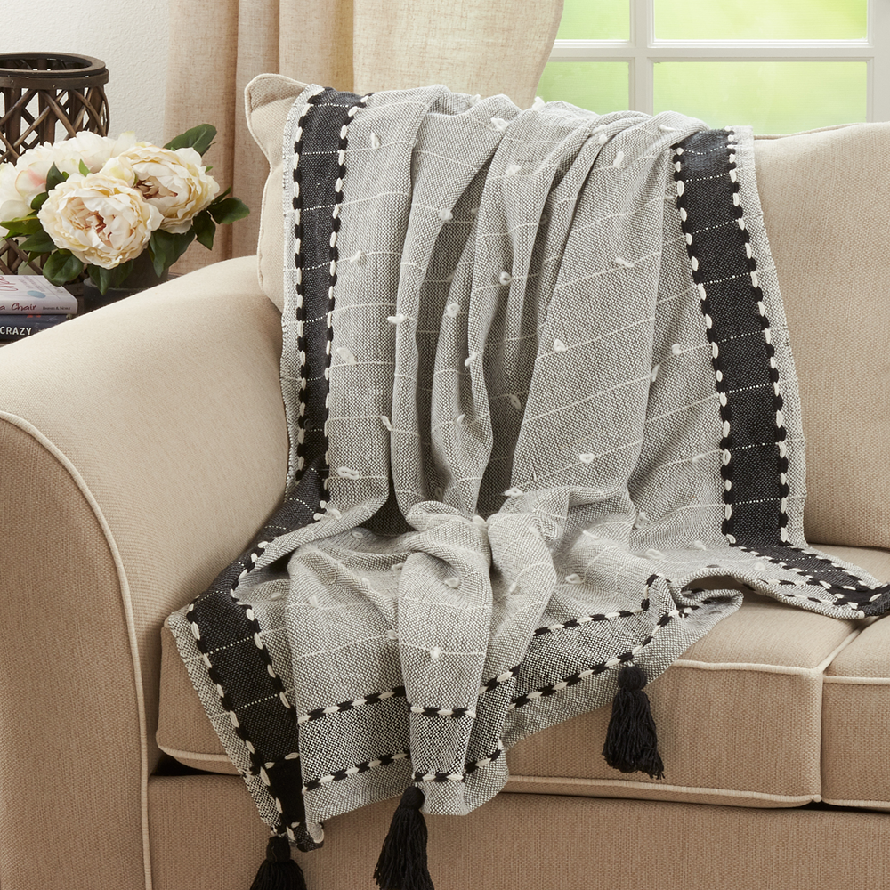 Banded Tassel Throw