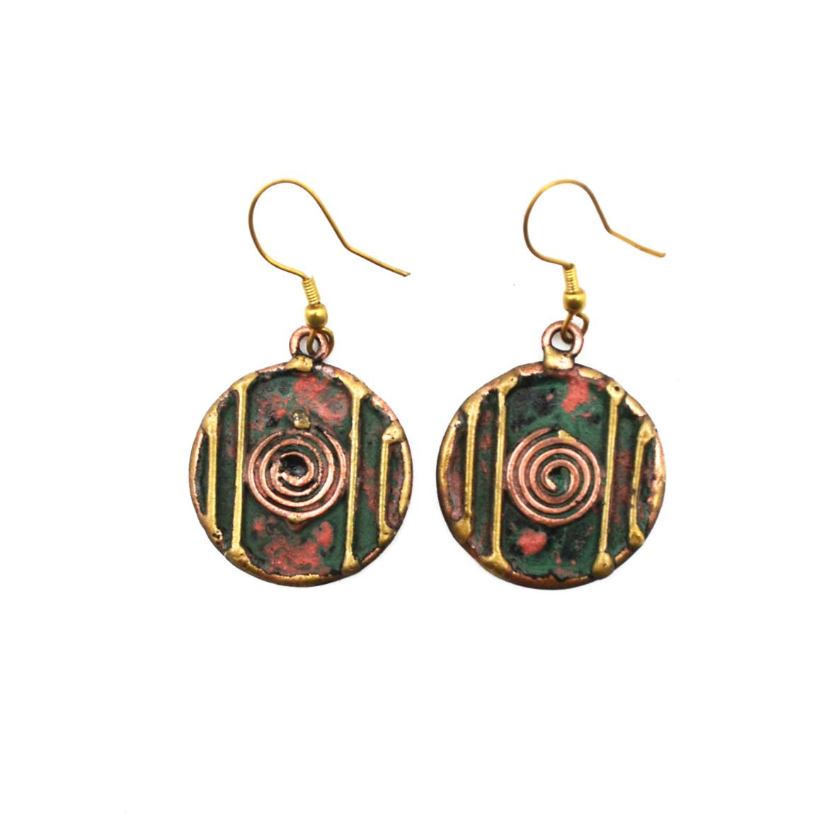 Earrings- Brass and Copper with Blue and Green Patina