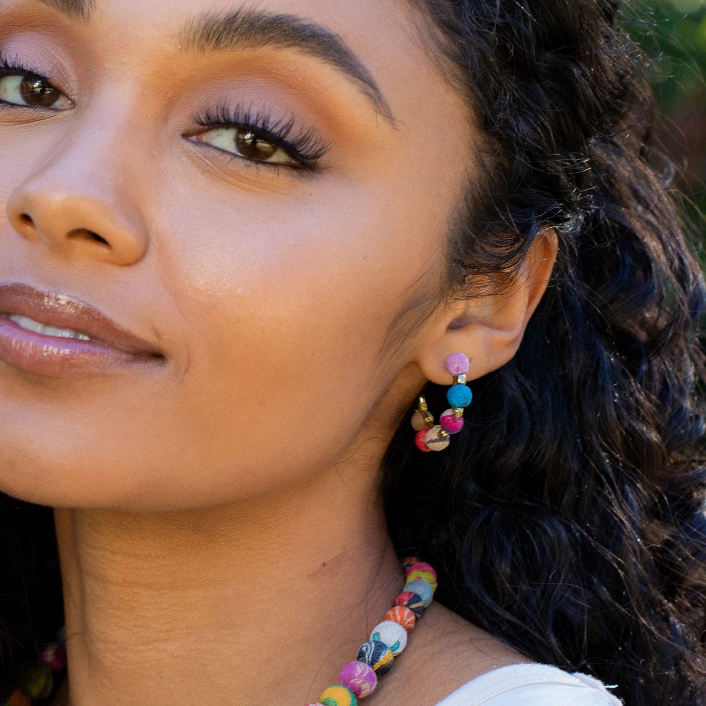 Aasha Small Round Beaded Hoop Earrings