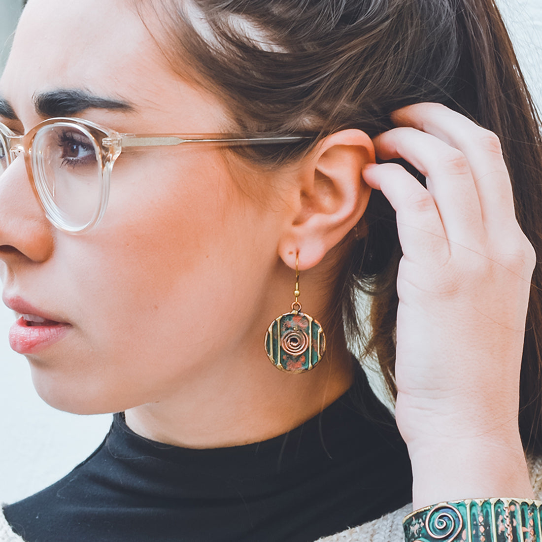 Earrings- Brass and Copper with Blue and Green Patina