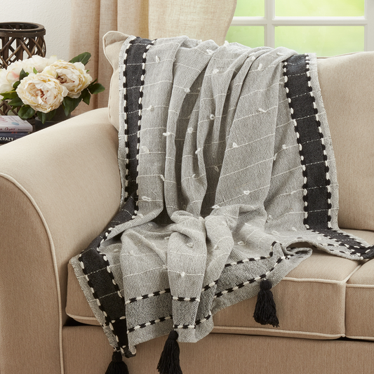 Banded Tassel Throw