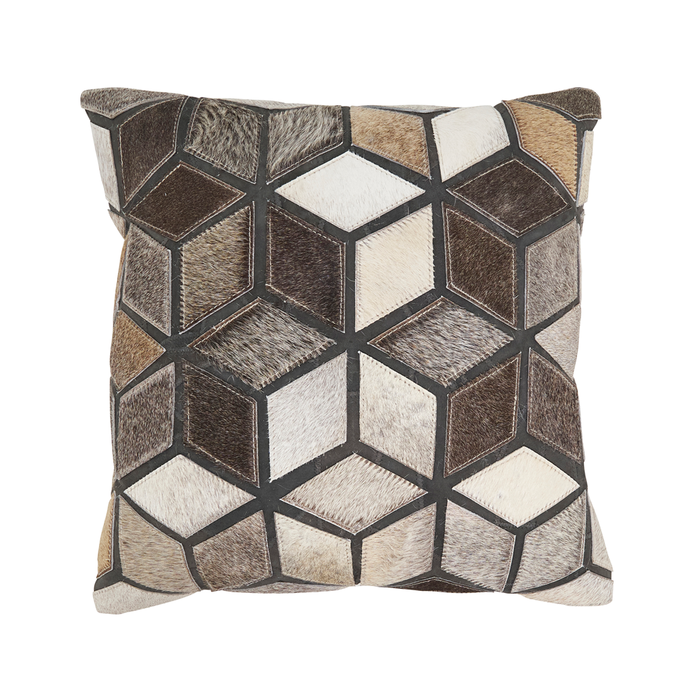 Diamond Patchwork Hair On Leather Pillow