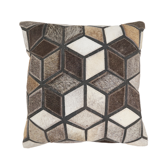 Diamond Patchwork Hair On Leather Pillow