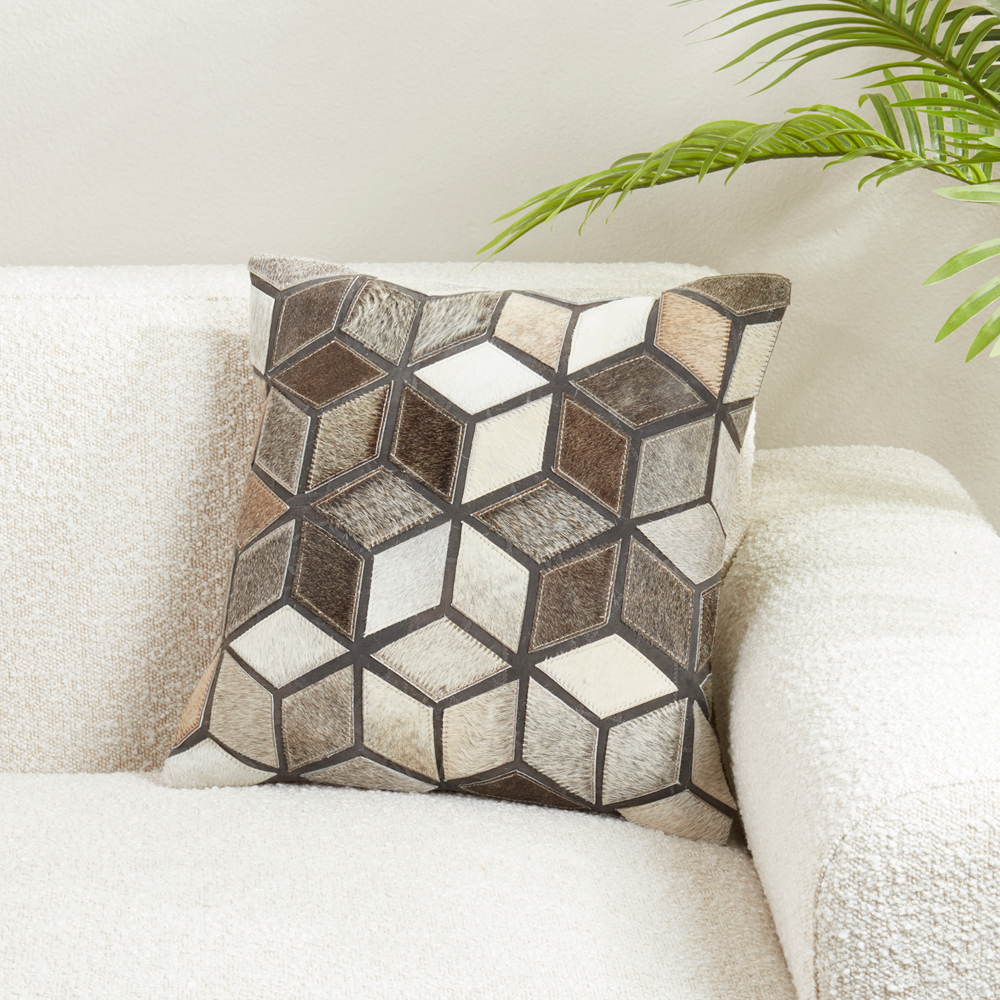 Diamond Patchwork Hair On Leather Pillow