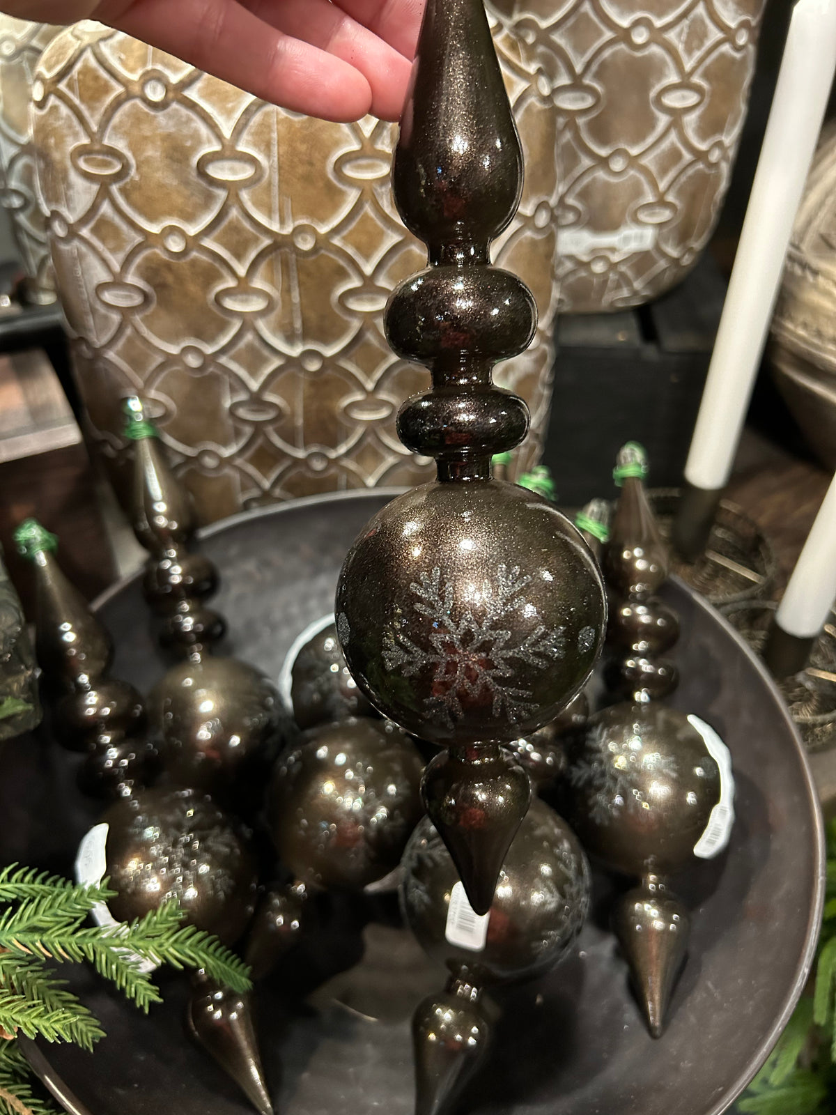 10" Gunmetal Candy Snowflake Finial