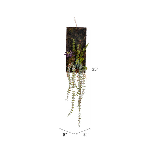 25" Artificial Mixed Plants on Wooden Plaque.