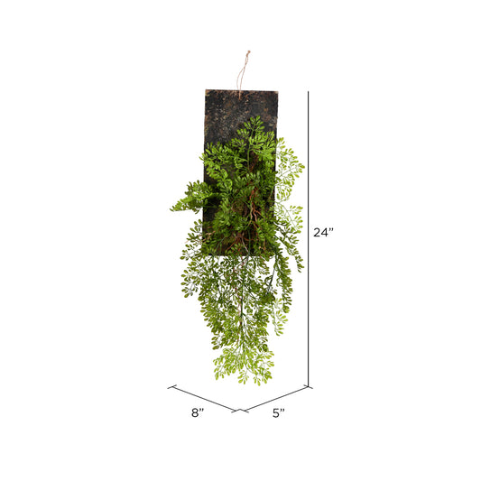 24" Artificial Green Mini Leaf on Wooden Plaque