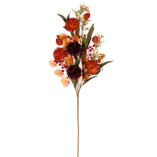 31" Orange and Burgundy Artificial Mixed Mum, Chinese Lantern, and Berry Spray