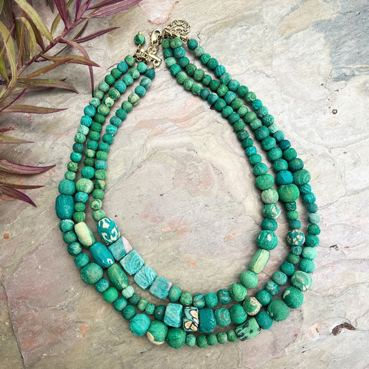 Aasha Trinity Seagrass Layered Necklace