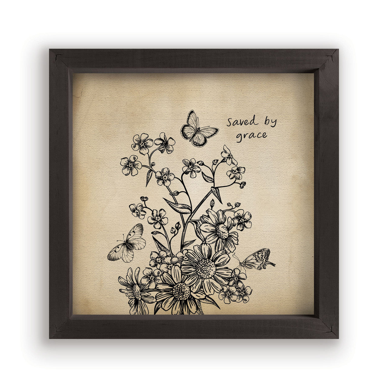 Tea & Ink Framed Linen Art - Saved By Grace