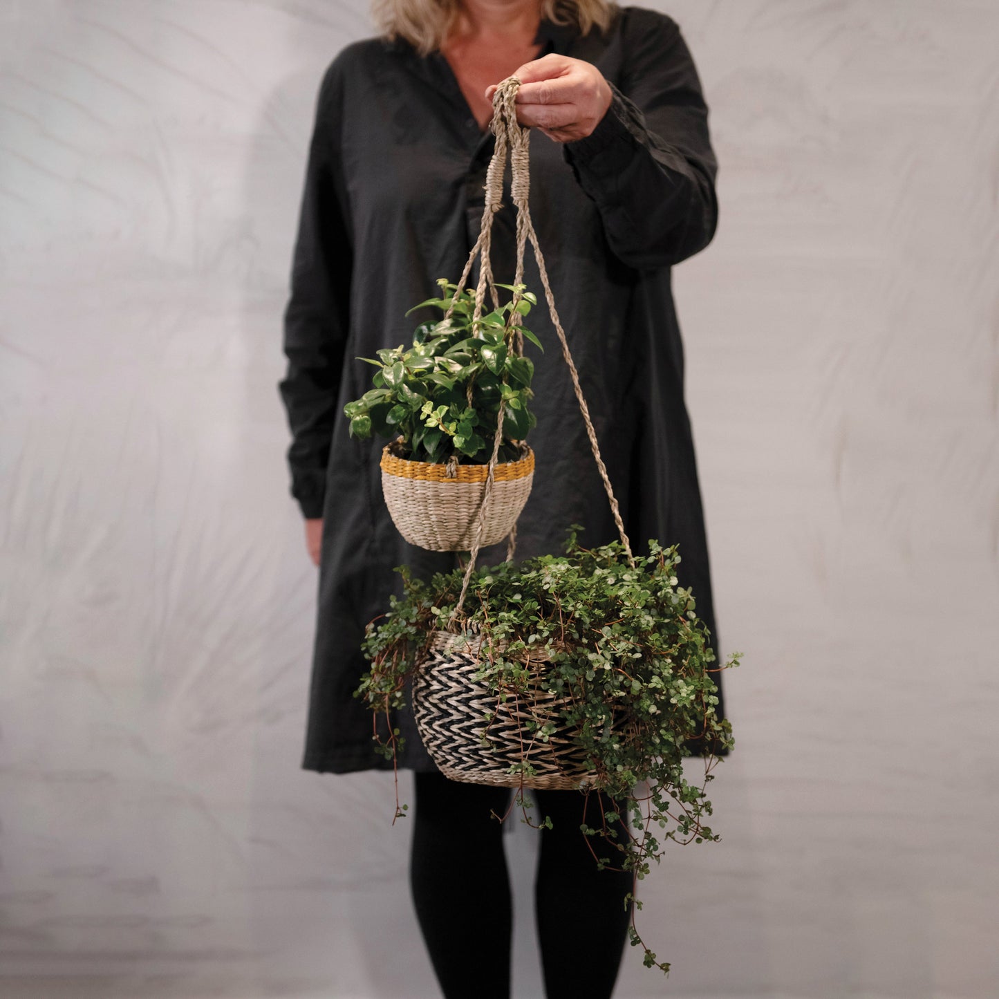 Hand-Woven Hanging Basket Planter with Lining