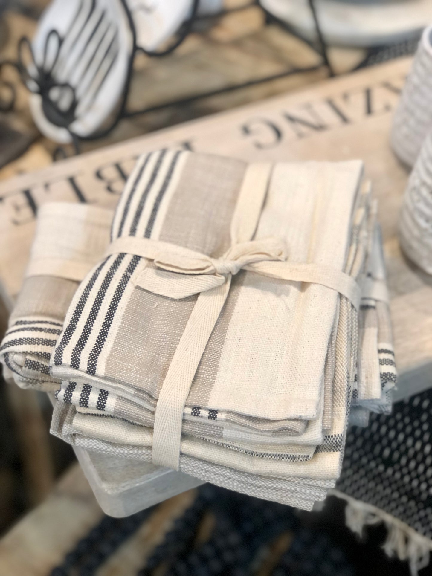 Woven Cotton Striped Tea Towels, Set of 3