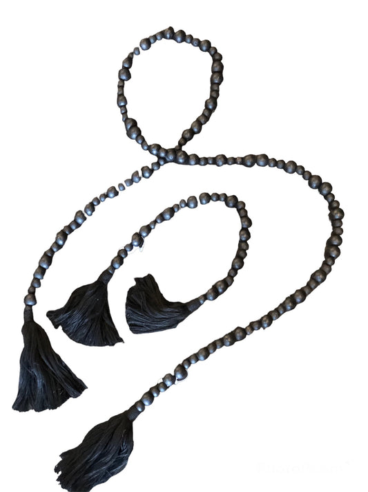 BLACK TASSEL WOOD BEAD GARLAND SET