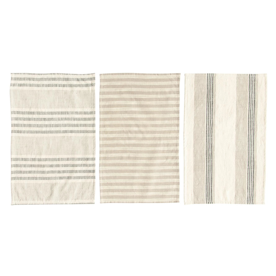 Woven Cotton Striped Tea Towels, Set of 3