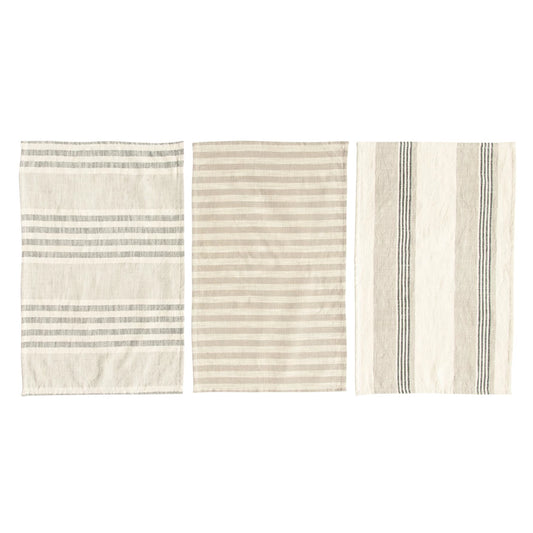 Woven Cotton Striped Tea Towels, Set of 3