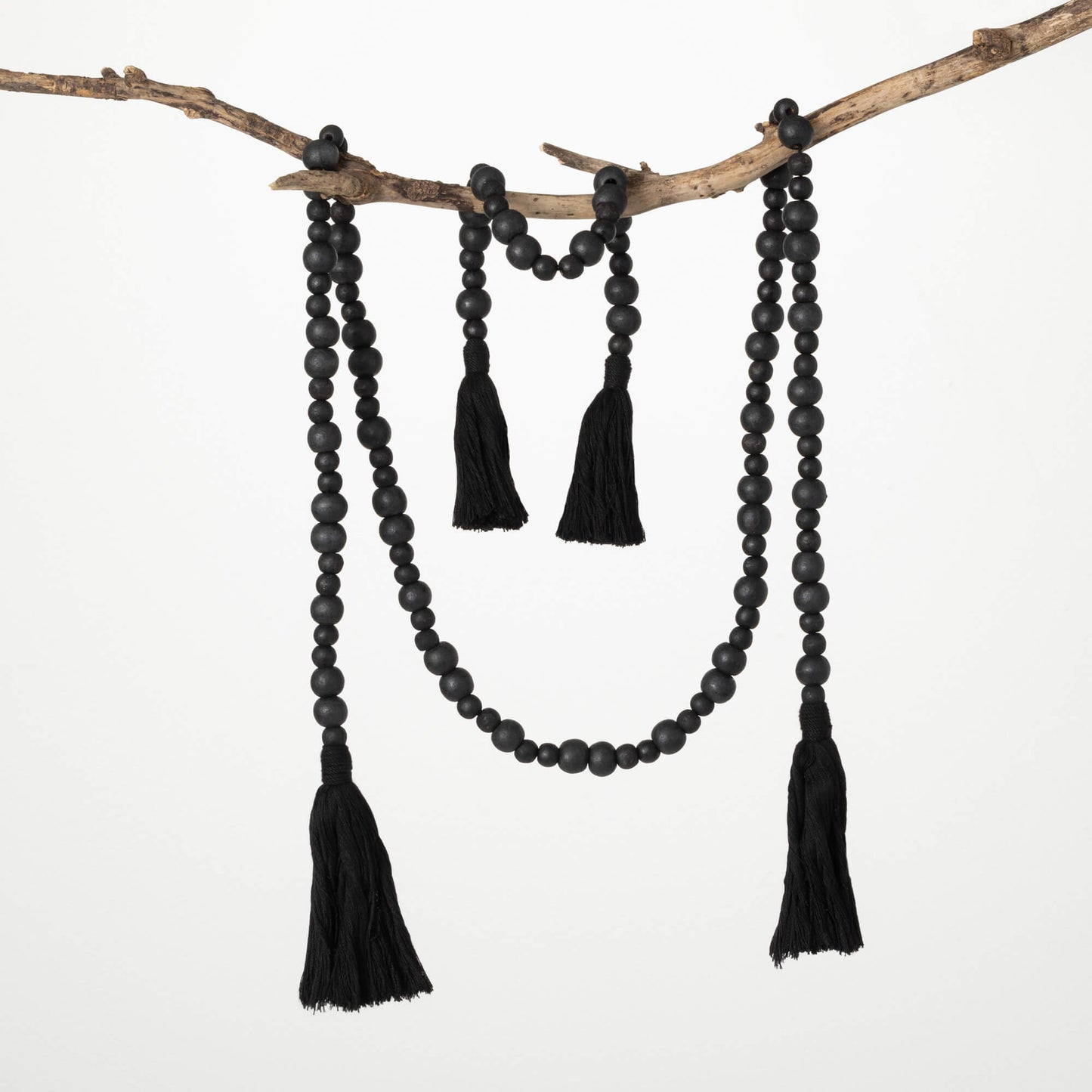 BLACK TASSEL WOOD BEAD GARLAND SET